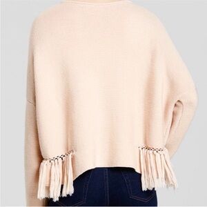 RAMY BROOK Kelly Sweater Blush Pink Pullover Fringe 100% Merino Wool